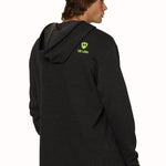 Back view of male model in Till I Die "I'm Hard" hoodie with Logo Cork Trucker hat, Winter 2025