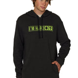 Male model wearing Till I Die "I'm Hard" hoodie with Lime Logo Cork Trucker hat, front view, Winter 2025