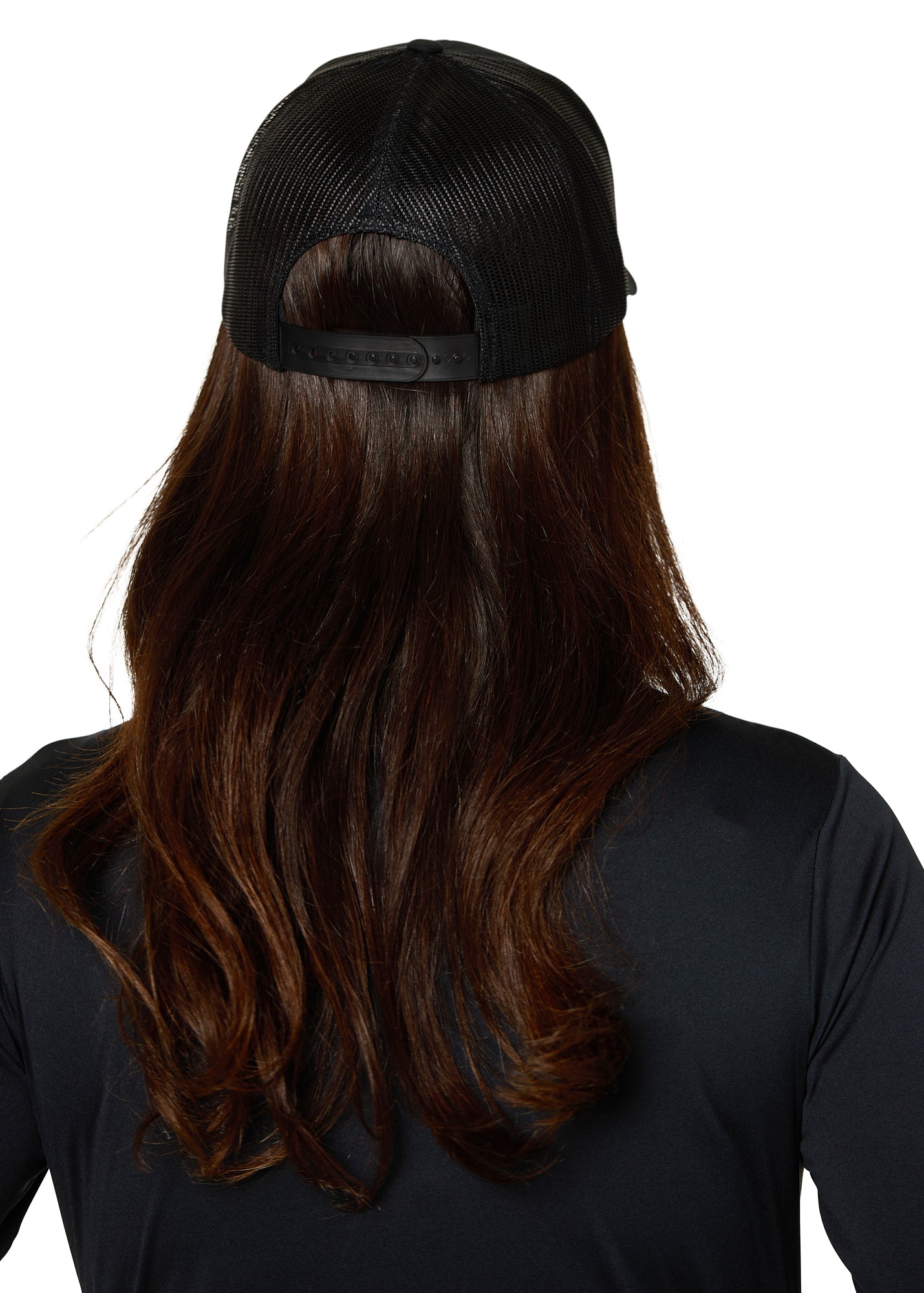 Back view of the Till I Die Black-on-Black Trucker Hat, showing the adjustable snapback closure and mesh paneling.