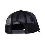 Detail shot of the back of the trucker hat, highlighting the mesh texture and snapback fit.