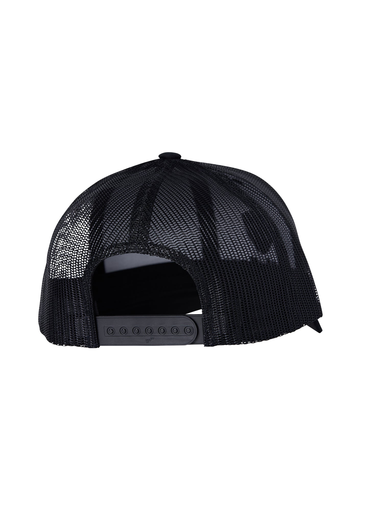 Detail shot of the back of the trucker hat, highlighting the mesh texture and snapback fit.