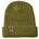 Flat lay of the Till I Die military green knit beanie showing  the medium gauge knit and branded leather logo tab on the cuff