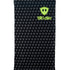 Overhead flat lay image of a black fleece neck gaiter with a repeating dark gray diamond-shield pattern. Near the top right corner is a bright lime green Till I Die logo and text. The gaiter includes an adjustable drawstring at the top and is placed on a white background.