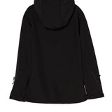 Back view of black performance pullover jacket with hood