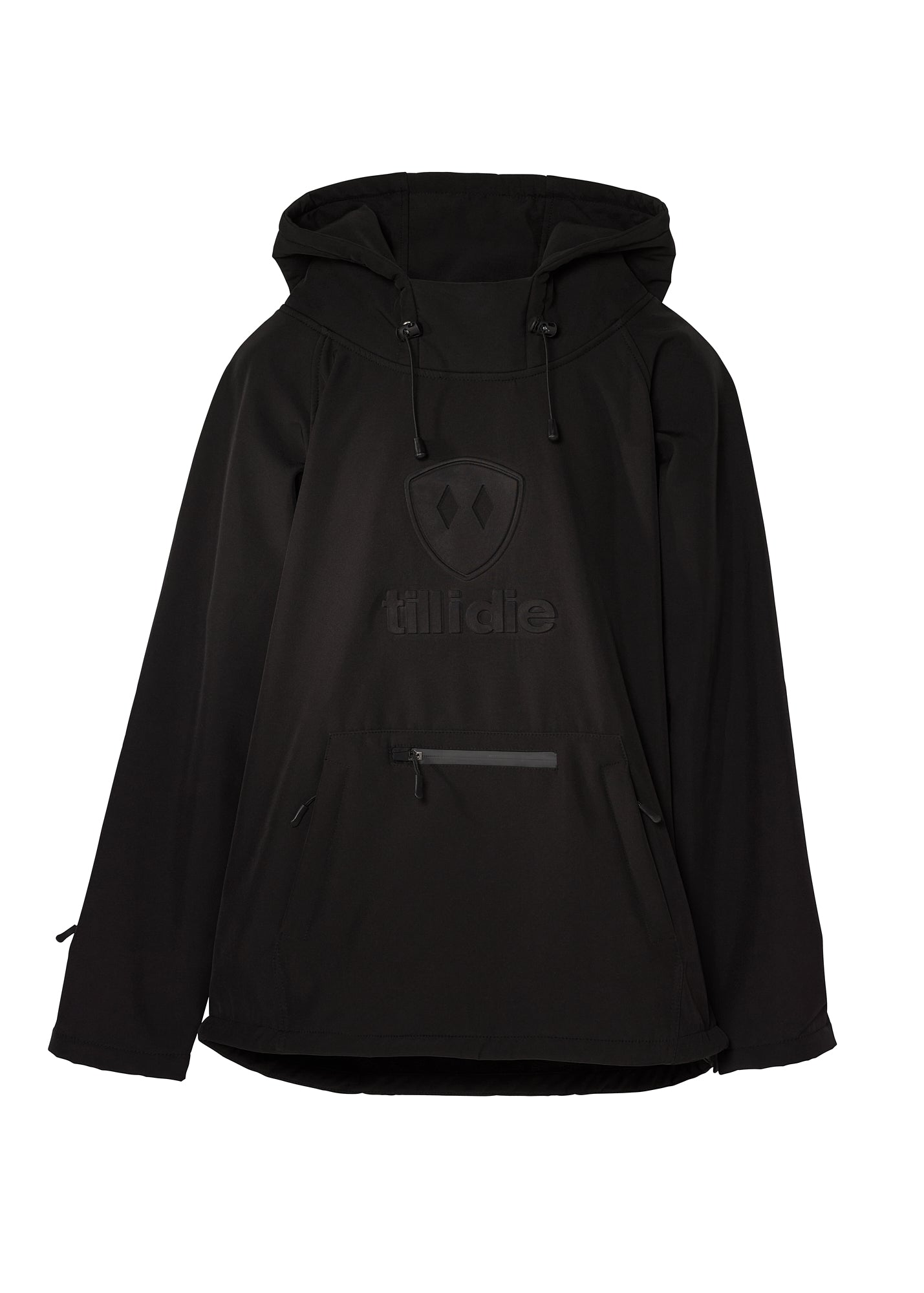 Flat lay front view of Till I Die black pullover jacket with kangaroo and zip pockets
