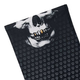 Flat lay of the neck gaiter featuring a Half Skeleton graphic, designed to align with the face when worn for a realistic skull illusion