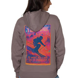 Back view of Ski Till I Die Rhinestone hoodie with skier graphic and rhinestone accents, Winter 2025
