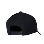 Back of black wool snapback hat showing adjustable strap and classic five-panel shape