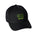 Black wool 5-panel hat with lime green Ski Till I Die embroidery on front, curved brim