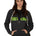 female model wearing a charcoal zip hoodie with lime green till i die written across the front