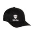 Front view of a black classic trucker hat, featuring a white embroidered Till I Die logo with double black diamonds and a white shield on the lower right front panel on a white background.