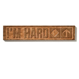 The “I’m Hard” ski trail sign shown on a white background, featuring natural cherry wood with visible grain. The design includes a single black diamonds and an upward-pointing arrow.