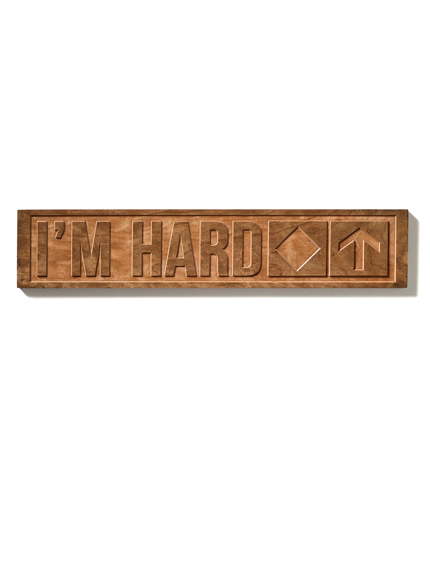 The “I’m Hard” ski trail sign shown on a white background, featuring natural cherry wood with visible grain. The design includes a single black diamonds and an upward-pointing arrow.